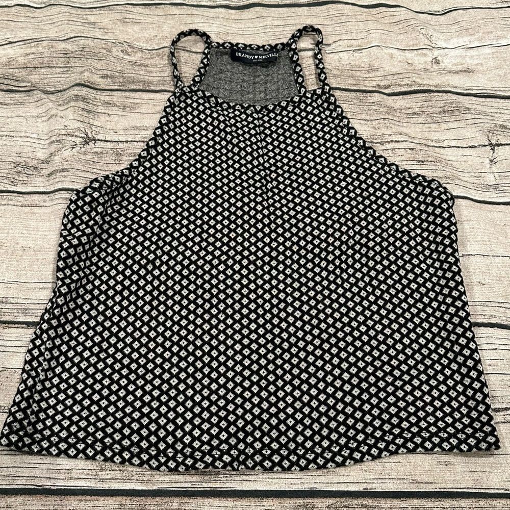 Brandy Melville High Neck Tank in Black and White Geometric Print One Size